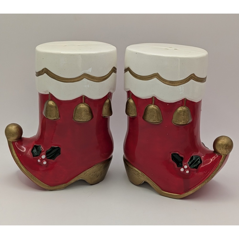 VTG Christmas Santa Elf Boot Salt & Pepper‎ 1960's Japan Mid Century Napco 4.5"